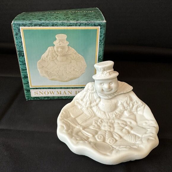 World Bazaar's Snowman Dish, White Ceramic Candy, Soap, Bowl Decor Frosty - Picture 1 of 12